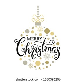 Merry Christmas quote in a Christmas ball ornament for the Christmas tree. Unique hand lettering. Design element for greeting cards banners and flyers. Xmas concept. vector illustration