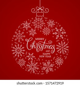 Merry Christmas quote in a Christmas ball ornament for the Christmas tree. Unique hand lettering. Design element for greeting cards banners and flyers. Xmas concept. vector illustration