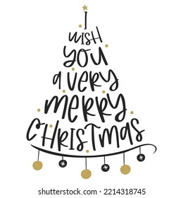 Merry Christmas quote. Hand drawn lettering for greeting cards. Vector.