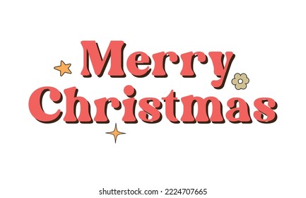 Merry Christmas quote retro groovy typography sublimation SVG on white background