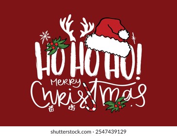 Merry Christmas quote slogan text and decorative drawings. Vector illustration design.