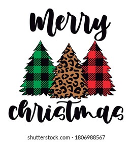 Merry christmas quote and christmas tree with buffalo plaid pattern. Vector ilustration.