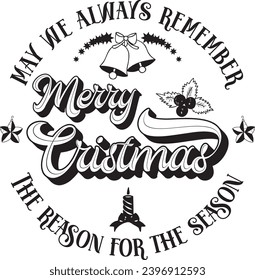 Merry Christmas Quote for T-shirt design black and white vector
