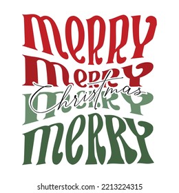 Merry Christmas quote typography retro lettering. Vector illustration isolated on white background. Square Christmas greeting card.