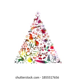 Merry Christmas. A Rainbow Christmas tree made of graphic elements. Vector illustration
