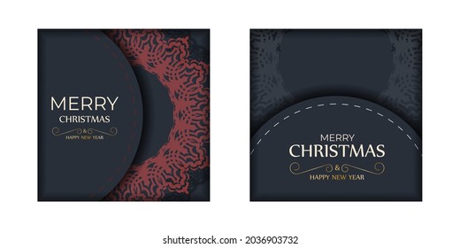 Merry Christmas Ready-to-print gray color greeting card design with red patterns. Vector Poster Template Happy New Year and Winter Ornament.