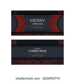 Merry Christmas Ready-to-print gray color greeting card design with red patterns. Poster template Happy new year and winter ornament.