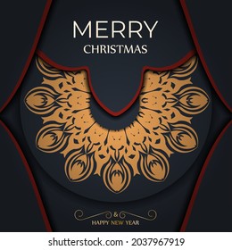 Merry Christmas Ready-to-print gray color greeting card design with orange patterns. Happy new year and winter ornament poster template.