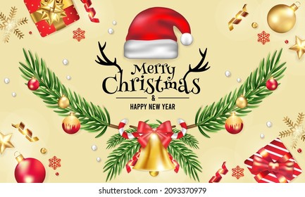 Merry christmas realistic background with presents and ornaments Free Vector