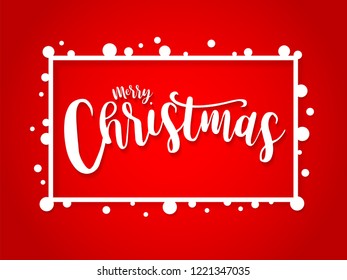 Merry Christmas in rectangle, lettering design. Illustration for greeting card, banner, poster and invitation.