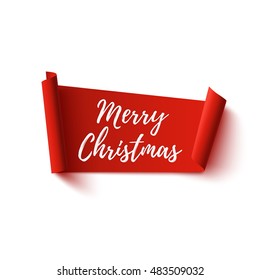 Merry Christmas, red, abstract banner isolated on white background. Vector illustration.