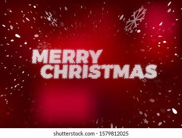 Merry Christmas Red Background with Blizzard. Vector Winter Illustration
