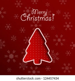 Merry christmas red background with fir tree. Vector illustration.