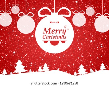 Merry christmas of red background in forest and snows gifts. illustration vector eps10