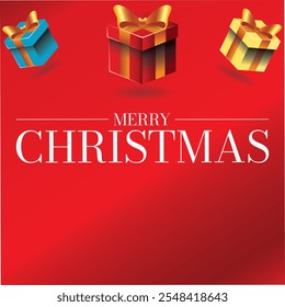 merry Christmas red background with gift box. happy merry Christmas holiday celebration art design. greeting card banner poster social media post design and wishing you happy. 