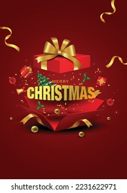 merry Christmas. red background golden lettering. Banner, poster, header website. abstract vector illustration design