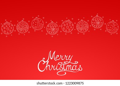 Merry Christmas red background with hand drawn elements. Vector xmas greeting card with calligraphy lettering. Also you can use like poster, postcard, banner or any type of decoration for your design 