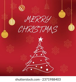 Merry Christmas red background with realistic decorative design elements.