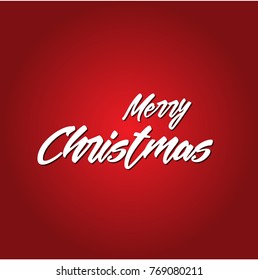 Merry Christmas. Red background. White text. Handwritten. Happy New Year vector text Calligraphic Lettering design. Creative typography for Holiday Greeting Gift Poster. Calligraphy Font Style
