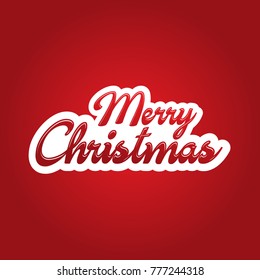 Merry Christmas. Red background. White text. Handwritten. Happy New Year vector text Calligraphic Lettering design. Creative typography for Holiday Greeting Gift Poster. Calligraphy Font Style
