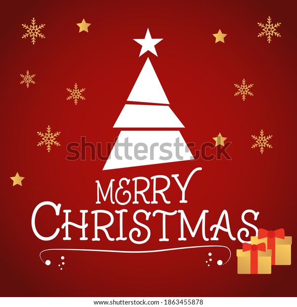 Merry Christmas Red Background White Tree Stock Vector (Royalty Free ...