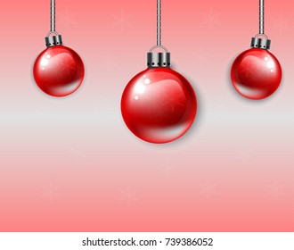 Merry Christmas red ball with snow flake for greeting card