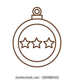 merry christmas, red ball with stars decoration vector illustration cartoon line icon