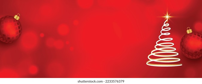 merry christmas red banner with abstract star tree and text space vector 