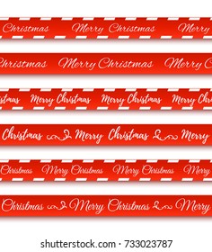 Merry Christmas red banners. Set of warning tapes, ribbons isolated on white background. Vector illustration.