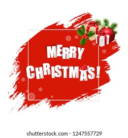 Merry Christmas With Red Blobs Banner With Gradient Mesh, Vector Illustration
