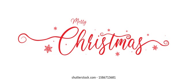 Merry christmas red calligraphy to winter holiday design with snowflake design, vector illustration.