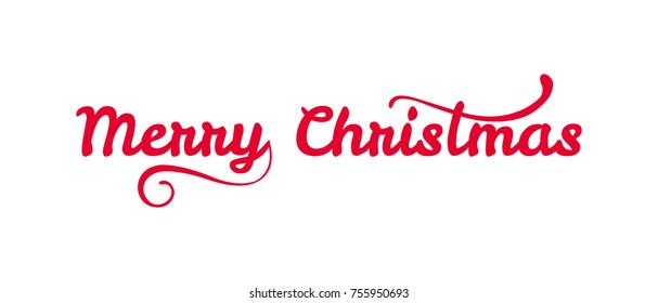 Merry christmas red color handwritten lettering, Holiday, vintage text,  Red background, typography banner with brush script, Flat style vector illustration cover size.