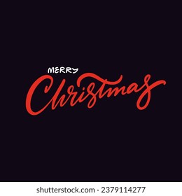Merry Christmas red color lettering isolated on black background. Design for poster, banner and postcard.