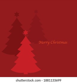 Merry Christmas red color christmas tree on red color background.