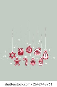 Merry Christmas red colour card graphic design, vector illustration. festive Christmas light pastel green background. Nice postcard, textile, used for kitchen towel,
