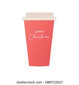 Merry Christmas Red Cup, Red Coffee Cup, Merry Christmas Background, Holiday Festive Cup, Paper Mug, Hot Cup, Christmas Background, Vector Illustration Background