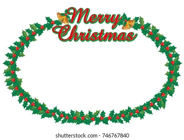 Merry Christmas, a red cursive Merry Christmas logo, a Holly lease illustration, vector data
