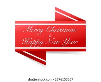 Merry Christmas Red Curved Ribbon. Merry Christmas lettering, vector illustration.