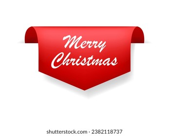 Merry Christmas Red Curved Ribbon. Merry Christmas lettering, vector illustration.