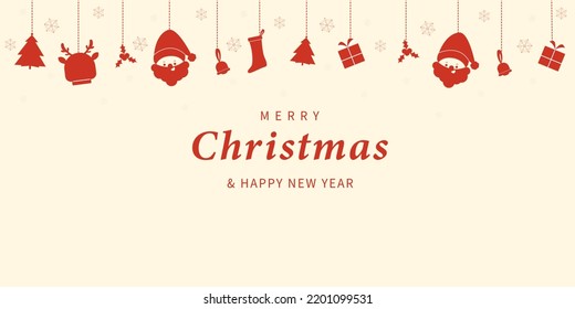merry Christmas red decoration hanging on cream colour background.