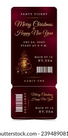 Merry Christmas red elegant vertical party ticket for admit one