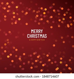 Merry christmas red festival bokeh background. Red and yellow orange bokeh lights background. Blurred abstract bokeh on background. Holiday glowing red lights with sparkles. Vector EPS10