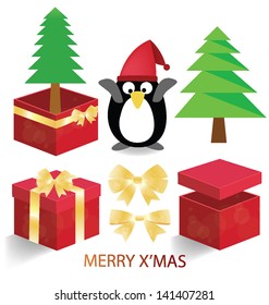 Merry christmas. Red gift box. Santa vector illustration.