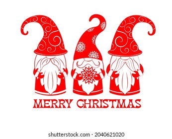 Merry Christmas with red gnomes. Vector illustration