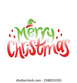 merry christmas red and green gradient hand lettering inscription to winter holiday design, calligraphy vector illustration