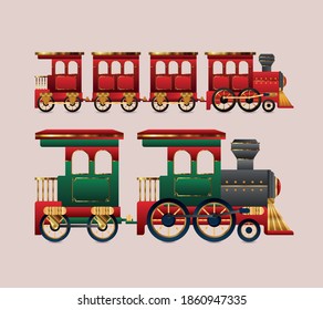 merry christmas red and green trains design, winter season and decoration theme Vector illustration