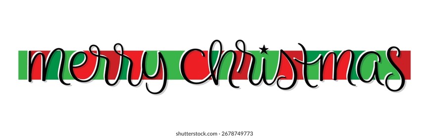 MERRY CHRISTMAS red and green vector hand lettering banner