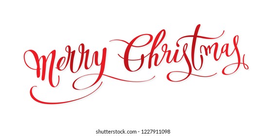 Merry christmas red hand drawn lettering. Calligraphy vector illustration.