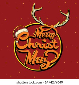merry christmas red hand lettering inscription to winter holiday design, calligraphy vector illustration