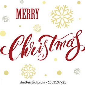 Merry Christmas red hand lettering inscription to winter holiday design, calligraphy vector illustration.Creative typography for Holiday Greeting Gift Poster. Calligraphy Font style Banner.
